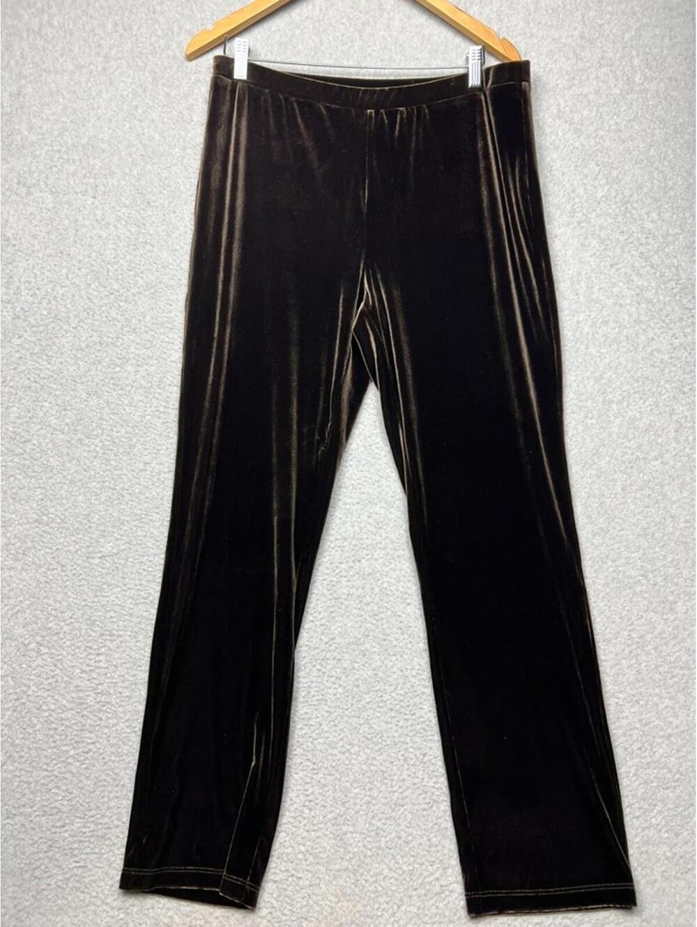Susan Graver Brown Velvet Wide Leg Pants M Stretch Pull On Trouser Comfy